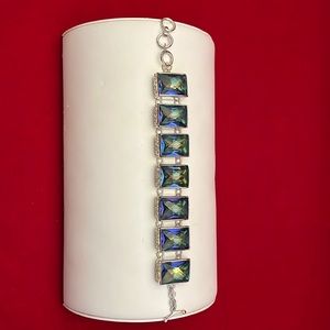 Mystic Topaz 925 Sterling Silver Big Stone s Bracelet 8” sizeable.